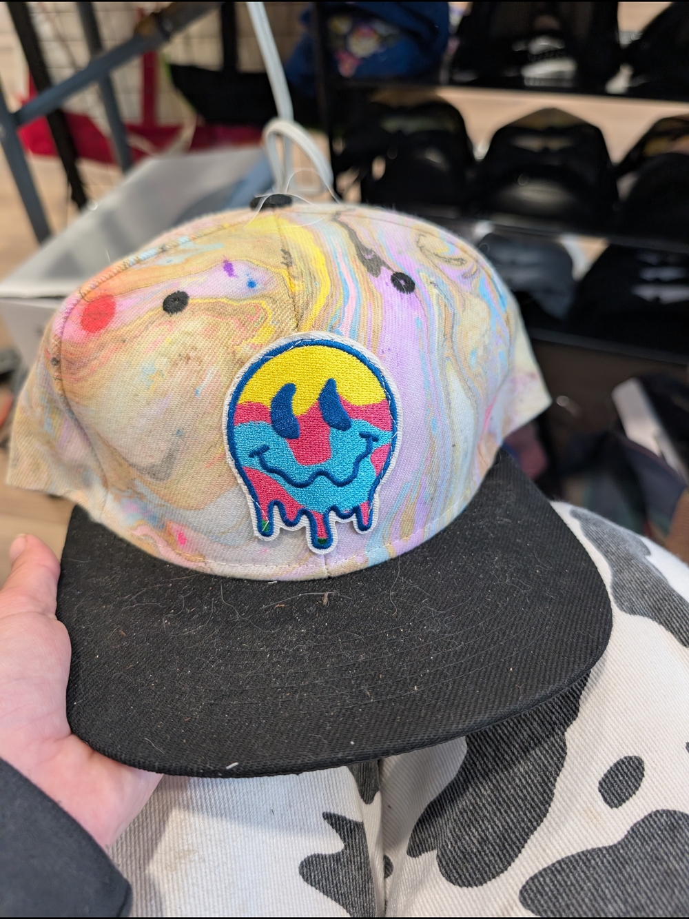 Marbled Snapback Cap with Drip Patch - Black Brim